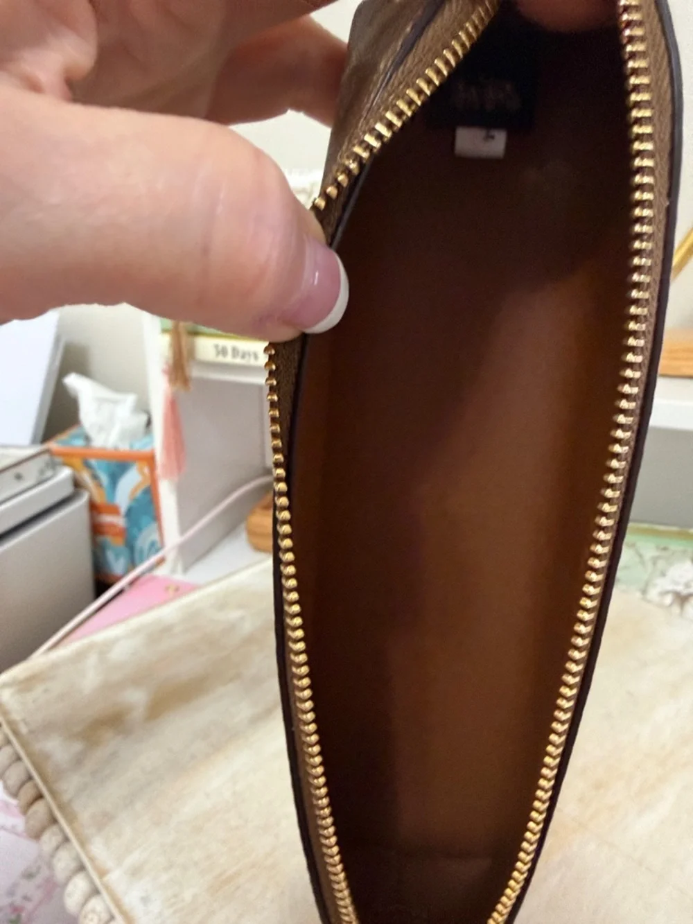 Coach Brown Signature Canvas Pencil Case with Gold Zipper - Picture 8 of 8